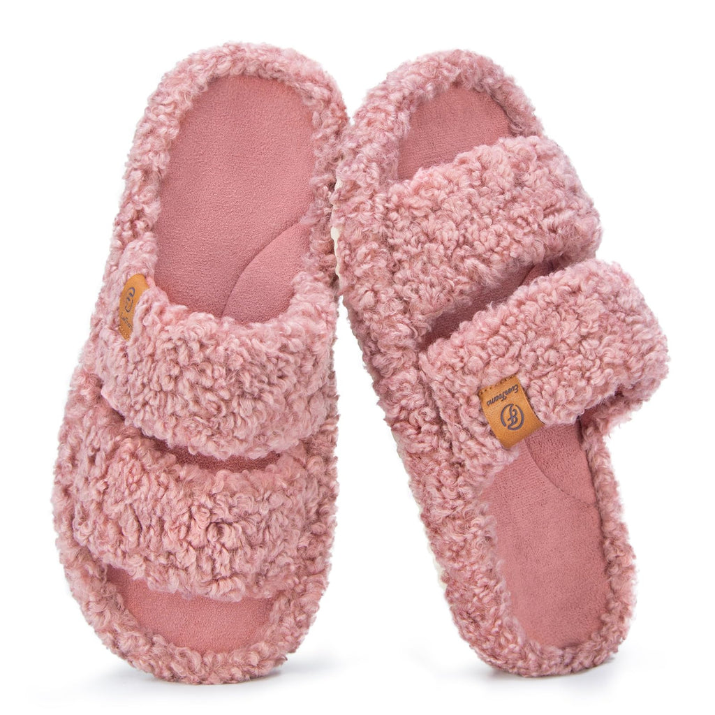 EverFoams Womens Fuzzy Open-toe Slippers Soft Comfy Memory Foam Indoor House Shoes