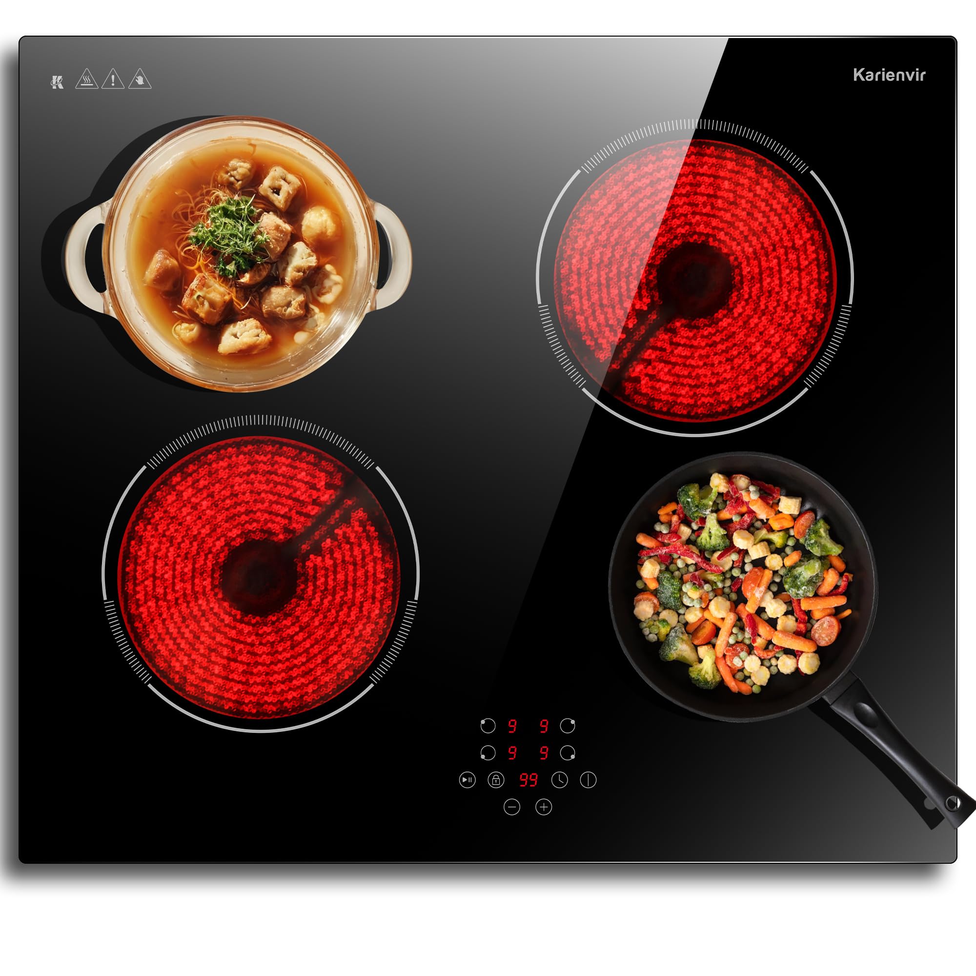 2 Burner Electric Cooktop 110v, 2000W Electric Stove Top Countertop & Built-in, Plug-in Electrics Cooktop 24 Inch, 8 Power Levels & 8 Functions, Touch Control, Safety Lock, Timer, Karienvir