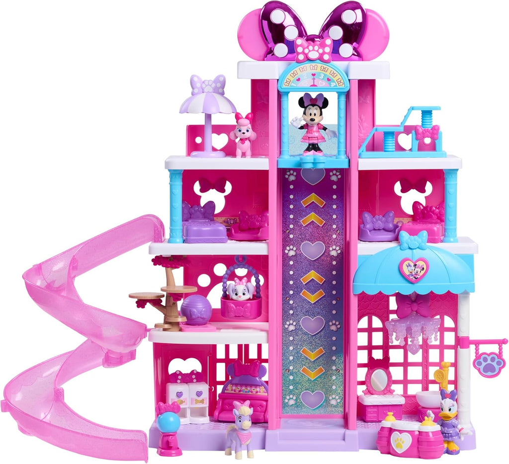 Disney Jr. Minnie Mouse Pet Hotel Playset, 23-Piece Hotel Set, 20 Inch Tall Playset, Ages 3 and Up