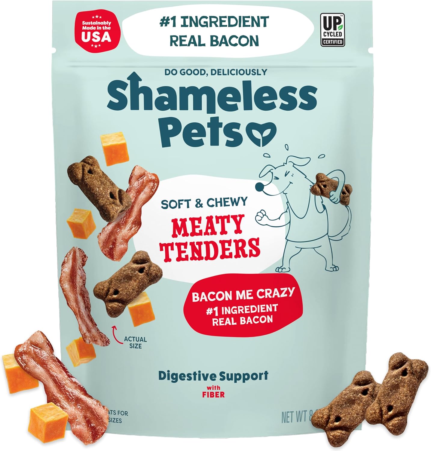 Shameless Pets Soft & Chewy Dog Treats, Bacon Me Crazy Meaty Tenders, 8oz – Real Bacon is 1st Ingredient – Grain Free, No Corn or Soy – Digestive Support – for Small, Medium & Large Dogs