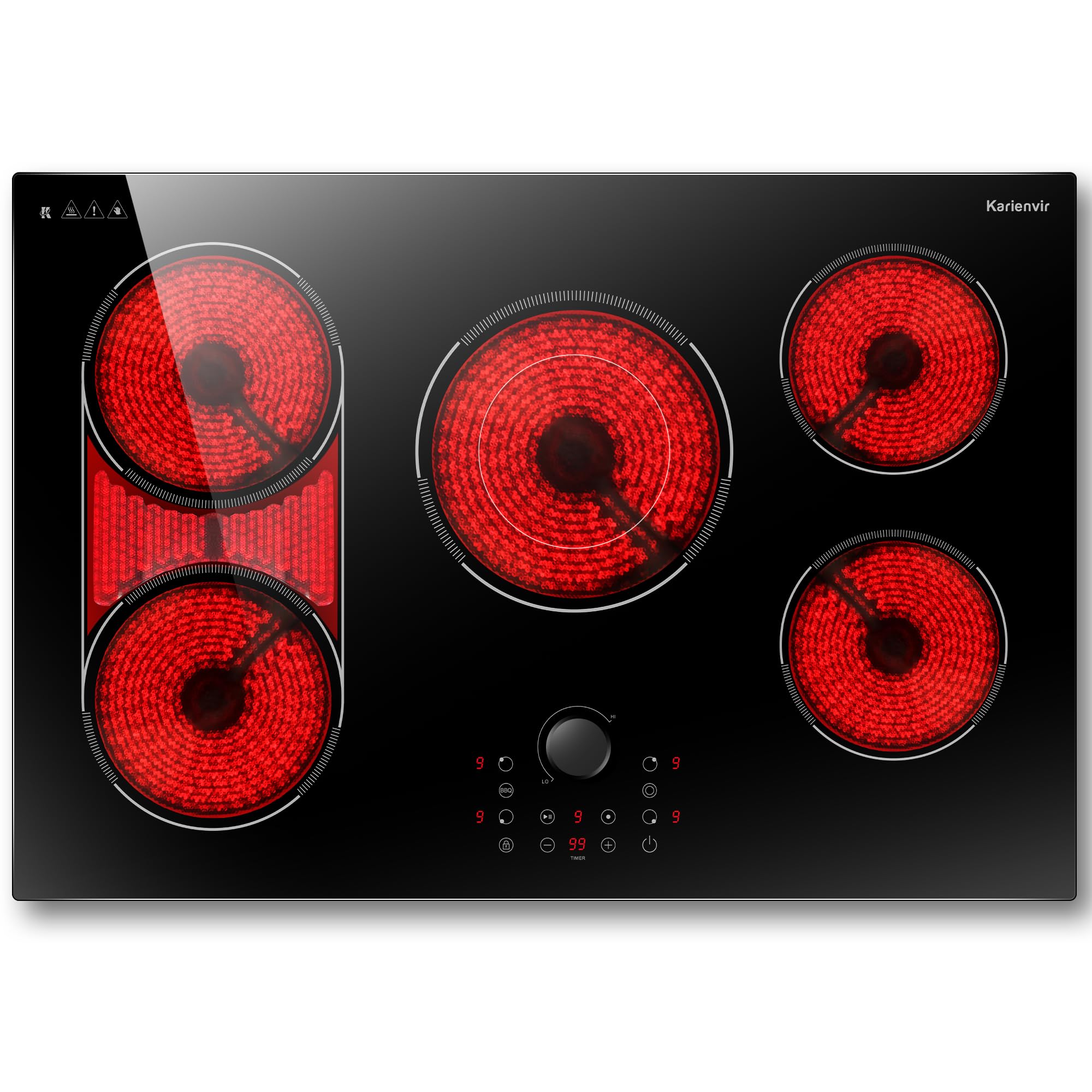 2 Burner Electric Cooktop 110v, 2000W Electric Stove Top Countertop & Built-in, Plug-in Electrics Cooktop 24 Inch, 8 Power Levels & 8 Functions, Touch Control, Safety Lock, Timer, Karienvir