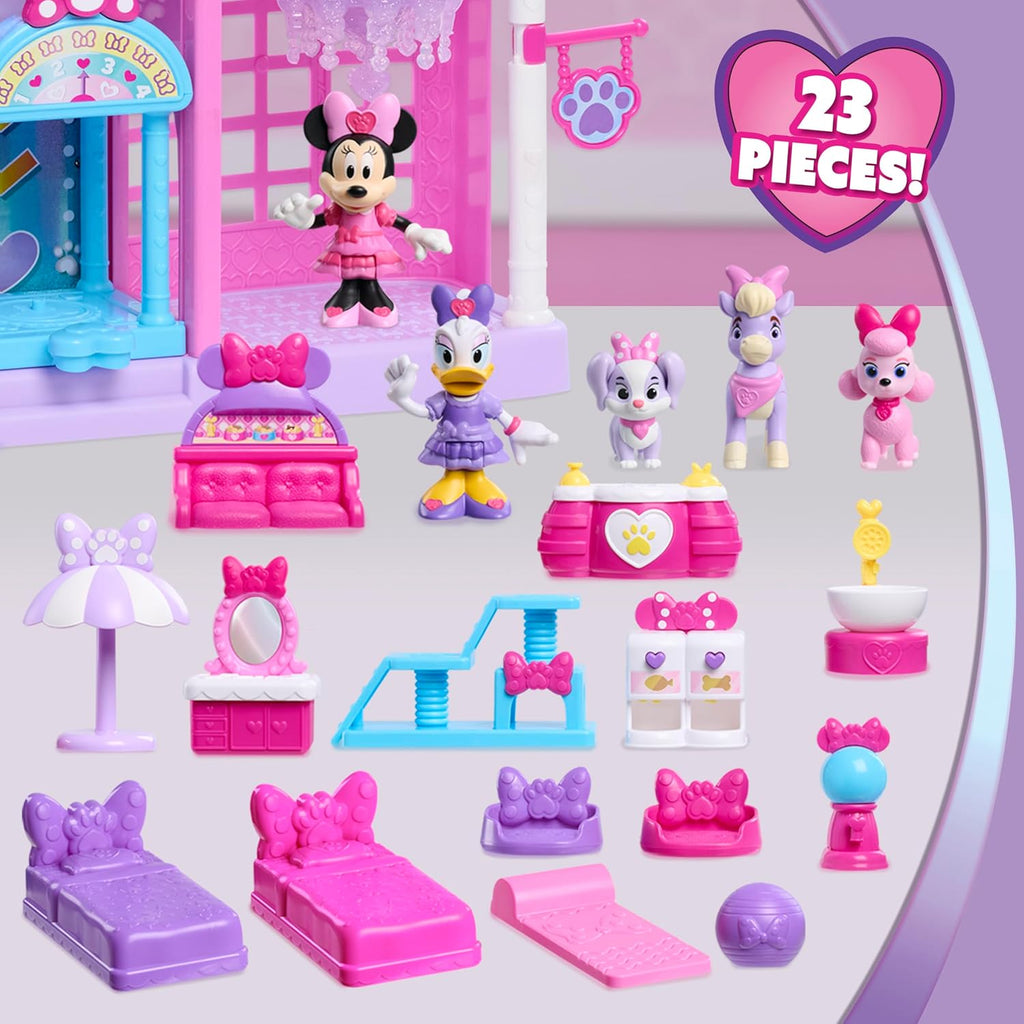 Disney Jr. Minnie Mouse Pet Hotel Playset, 23-Piece Hotel Set, 20 Inch Tall Playset, Ages 3 and Up