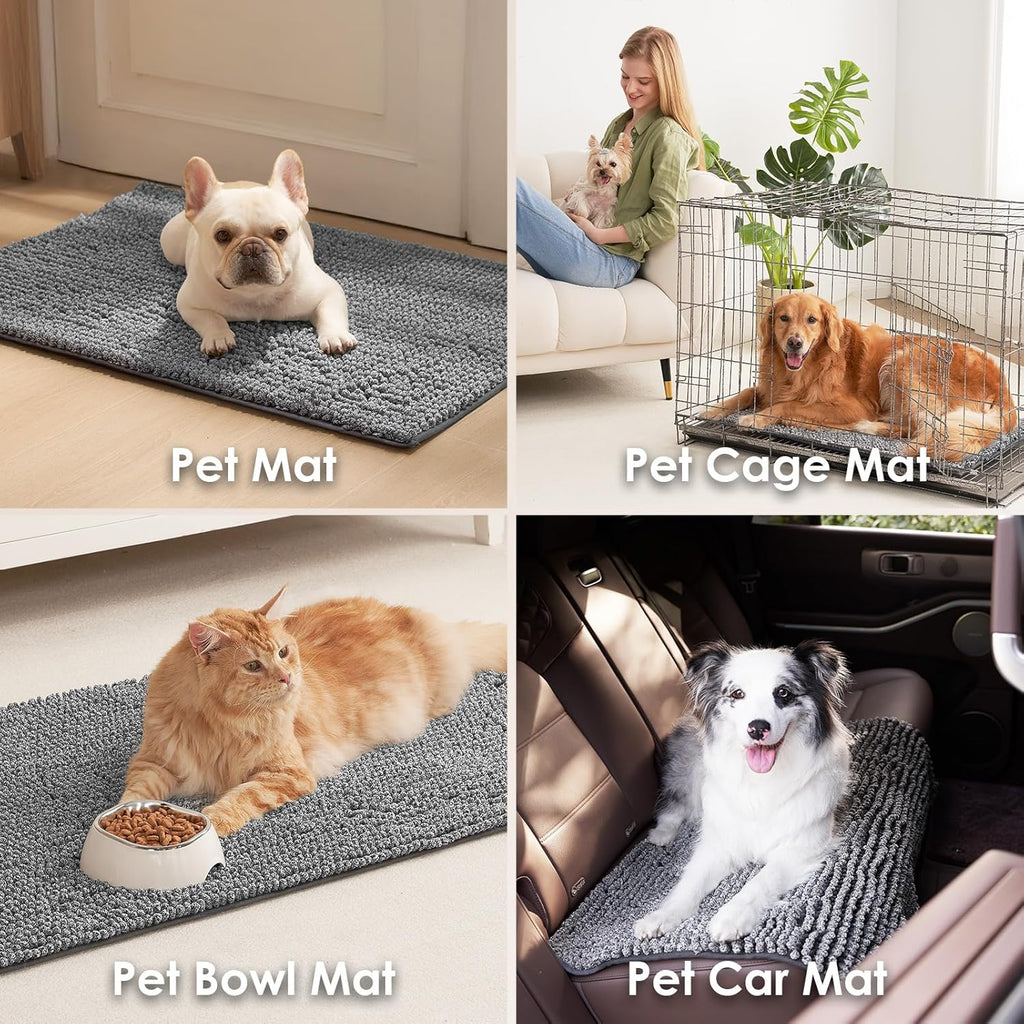 EHEYCIGA Super Absorbent Dog Door Mat for Muddy Paws 30x20 Inch Indoor, Front Doormat Outside Entrance, Quick Dry Chenille Washable Dog Crate Bed, Non-Slip Pet Rug Mud Mat Outdoor Entryway, Grey