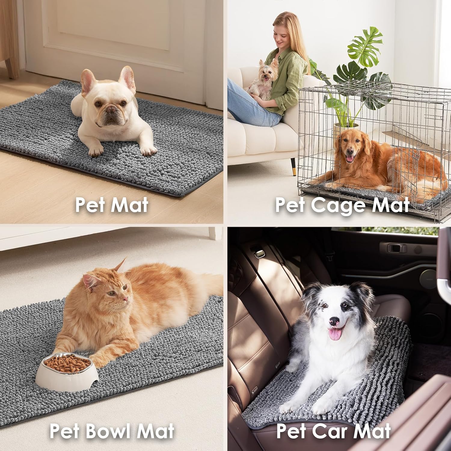 EHEYCIGA Super Absorbent Dog Door Mat for Muddy Paws 30x20 Inch Indoor, Front Doormat Outside Entrance, Quick Dry Chenille Washable Dog Crate Bed, Non-Slip Pet Rug Mud Mat Outdoor Entryway, Grey