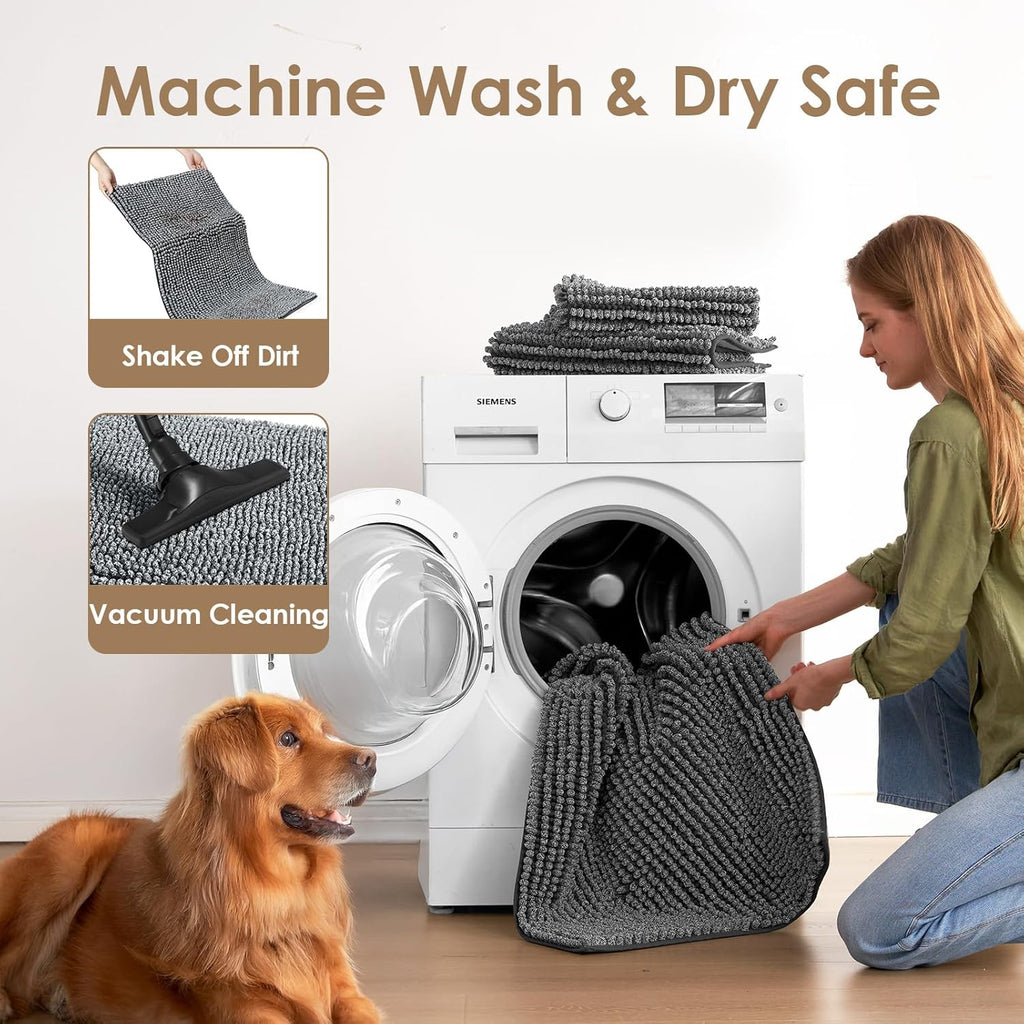 EHEYCIGA Super Absorbent Dog Door Mat for Muddy Paws 30x20 Inch Indoor, Front Doormat Outside Entrance, Quick Dry Chenille Washable Dog Crate Bed, Non-Slip Pet Rug Mud Mat Outdoor Entryway, Grey