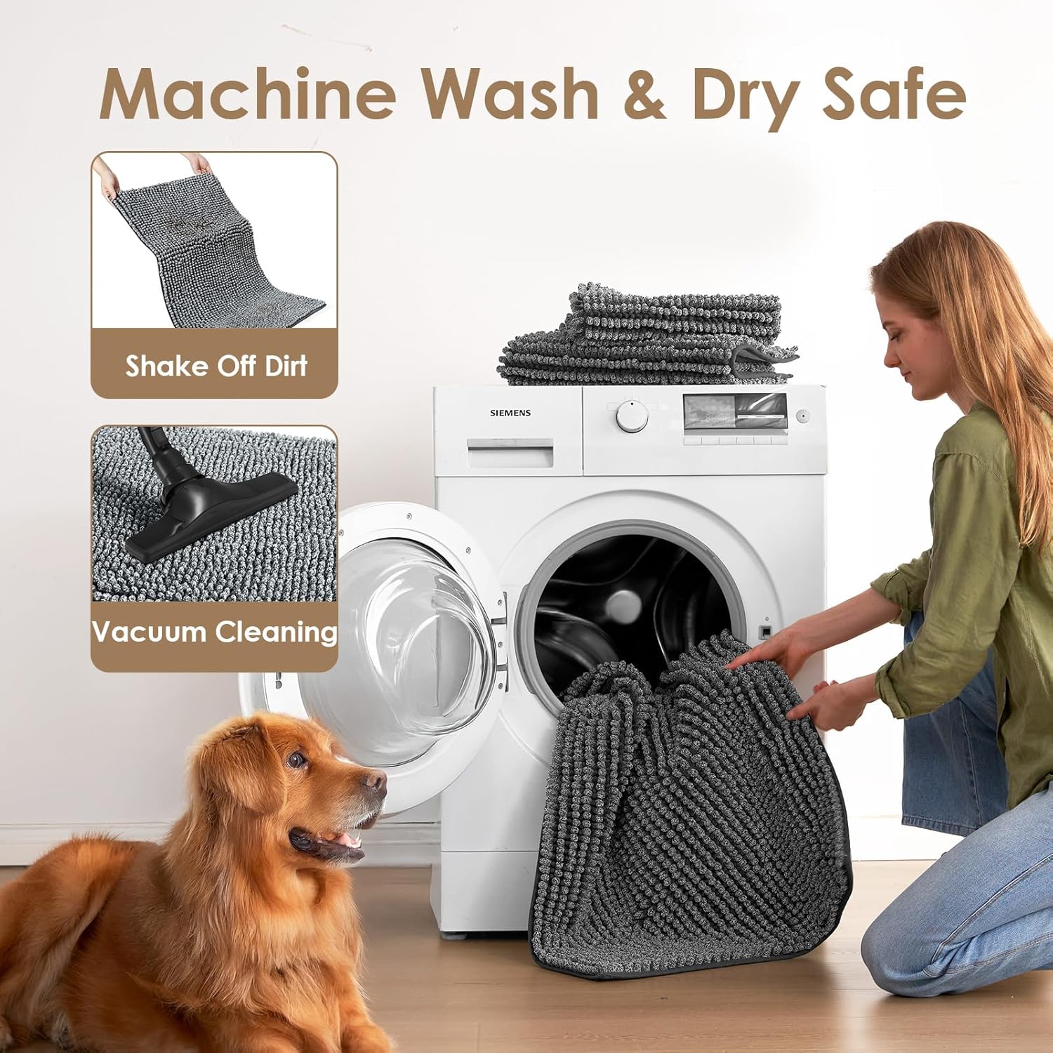 EHEYCIGA Super Absorbent Dog Door Mat for Muddy Paws 30x20 Inch Indoor, Front Doormat Outside Entrance, Quick Dry Chenille Washable Dog Crate Bed, Non-Slip Pet Rug Mud Mat Outdoor Entryway, Grey