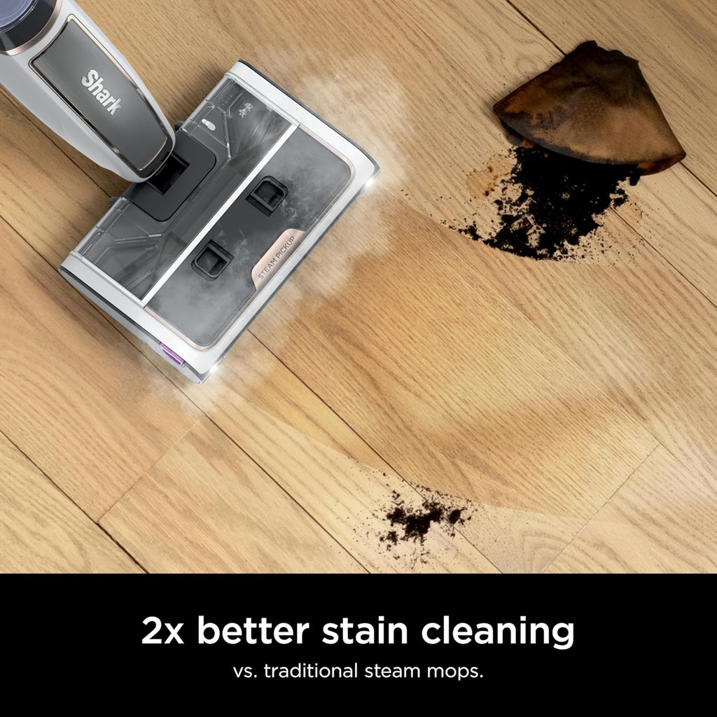 Shark Steam Pickup 3-in-1 Steam Mop Picks Up Debris, Deep Scrubs, & Steam Sanitizes - All At Once, Lightweight Steam Cleaner for Home, Steam Cleaner for Hardwood, Tile & Laminate, White, SD205CCO (Renewed)