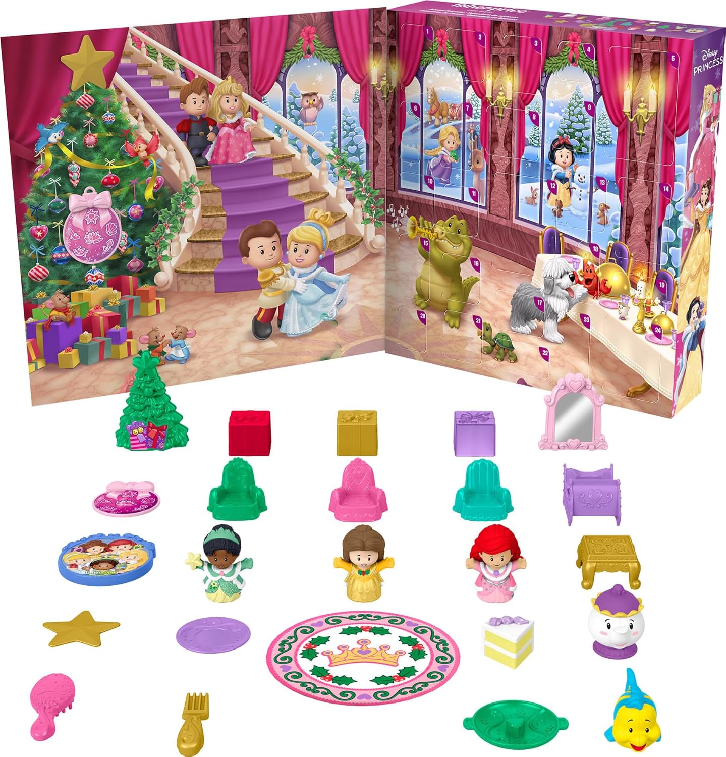 Fisher-Price Little People Toddler Toy Disney Princess Advent Calendar, 24 Figures & Accessories for Preschool Pretend Play Ages 18+ Months