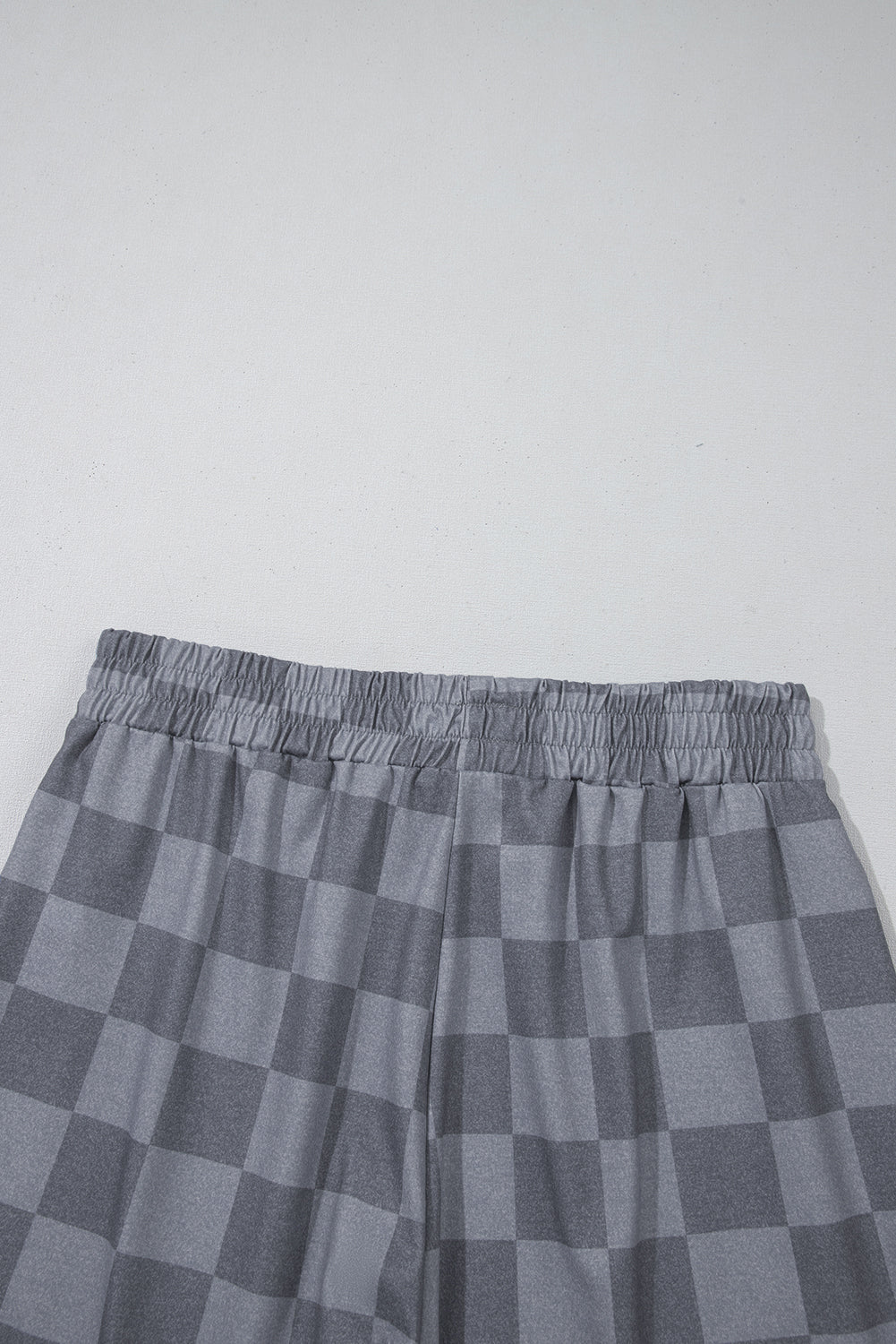 Gray Checkered V Neck Tee Drawstring Shorts Lounge Set