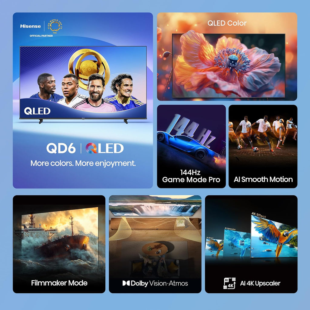 Hisense 100" Class QD6 Series (100QD6QF, 2025 Model) QLED 4K UHD Smart Fire TV, 144Hz, Voice Remote with Alexa, Dolby Vision, Dolby Atmos, Motion Rate 240, HDR 10+, Game Mode Pro, MEMC, VRR, ALLM