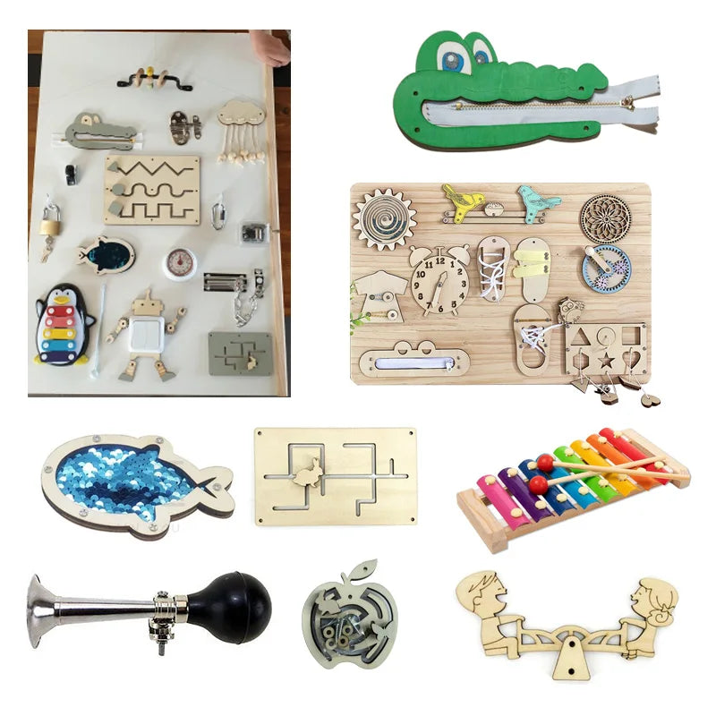 DIY Montessori Busy Board toys for Children Sensory Activity Board Accessories Material Busyboard Parts Educational Wooden Toys