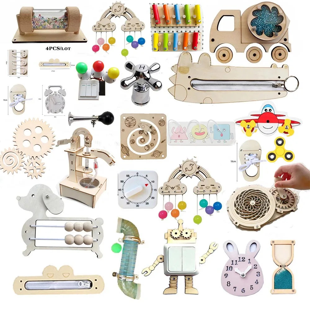 DIY Montessori Busy Board toys for Children Sensory Activity Board Accessories Material Busyboard Parts Educational Wooden Toys