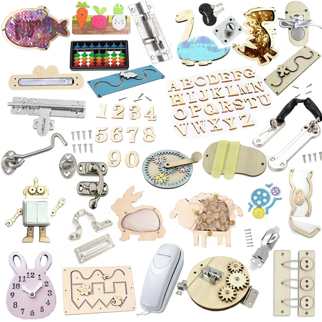 DIY Montessori Busy Board toys for Children Sensory Activity Board Accessories Material Busyboard Parts Educational Wooden Toys