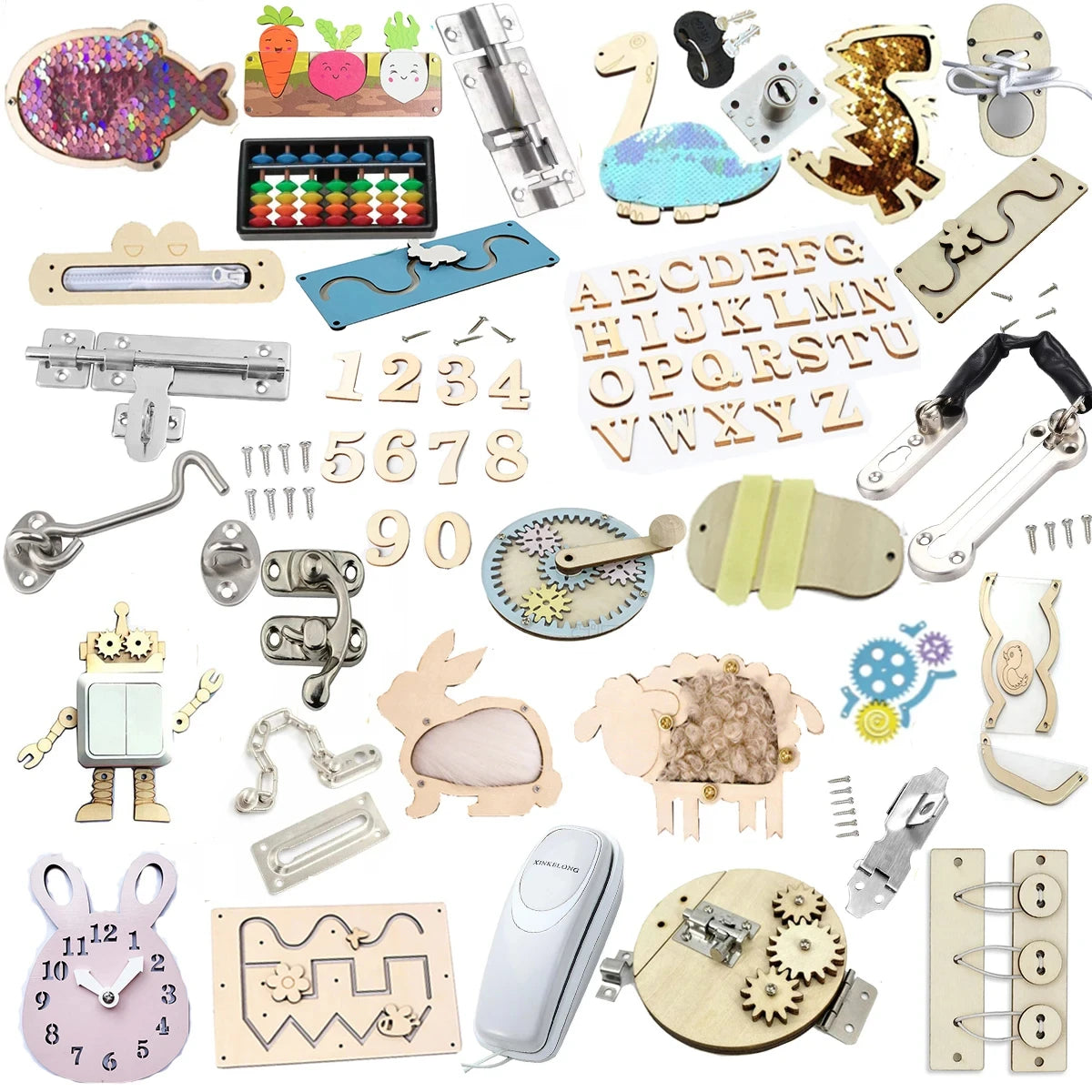 DIY Montessori Busy Board toys for Children Sensory Activity Board Accessories Material Busyboard Parts Educational Wooden Toys