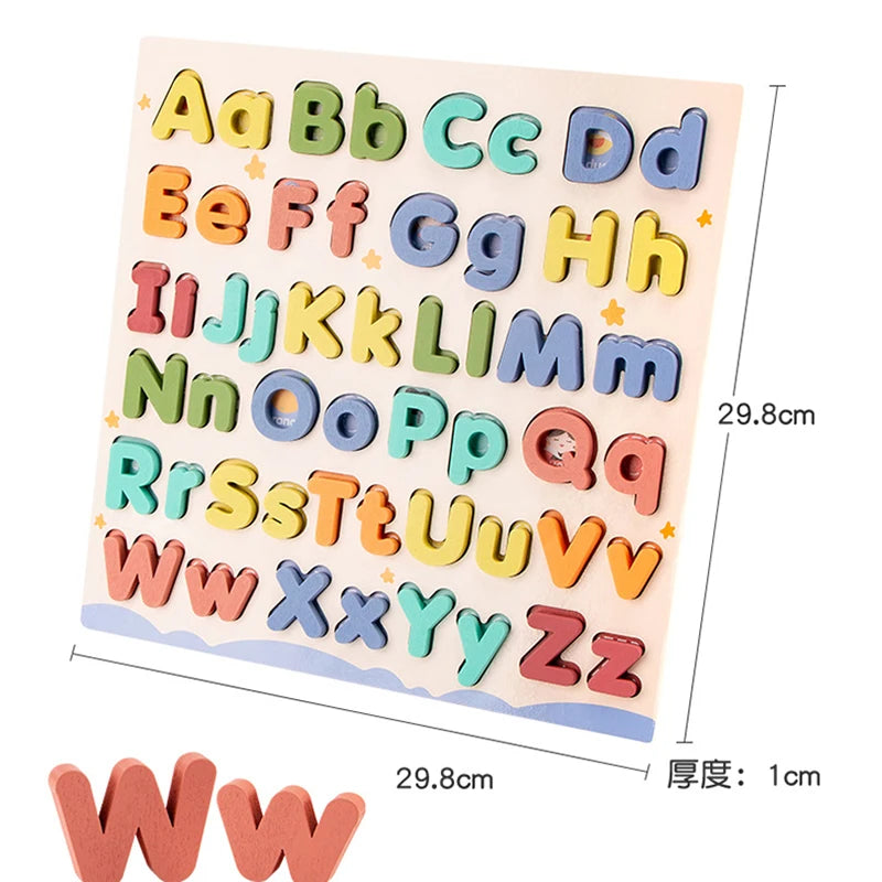 Wooden Puzzles Toys for Kids 3 Year Alphabet Numbers Children Montessori Educational Learning Toys abc Letters Preschool Gift