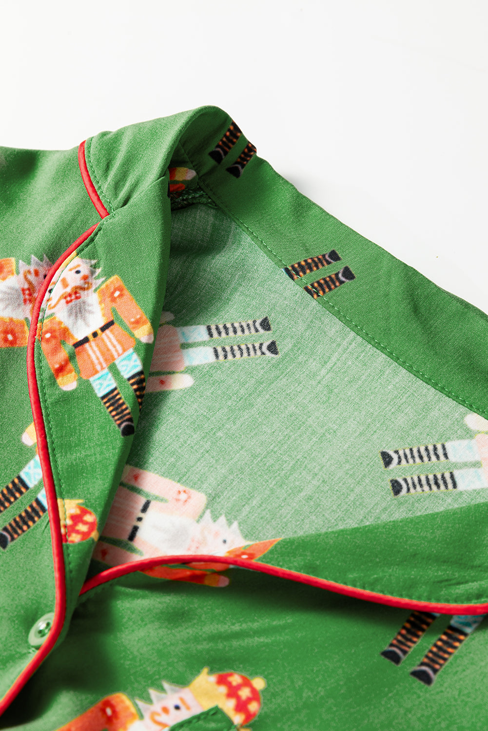 Green Christmas Candy Contrast Trim Bow Knot Silky 2pcs Pajama Set