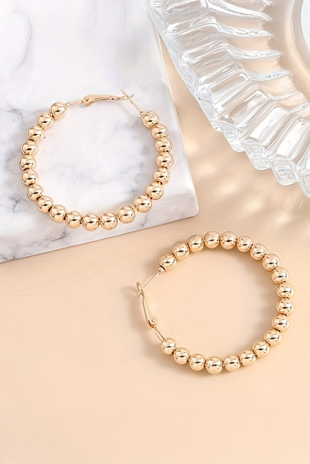 Gold Plated Beads Alloy Hoop Earrings