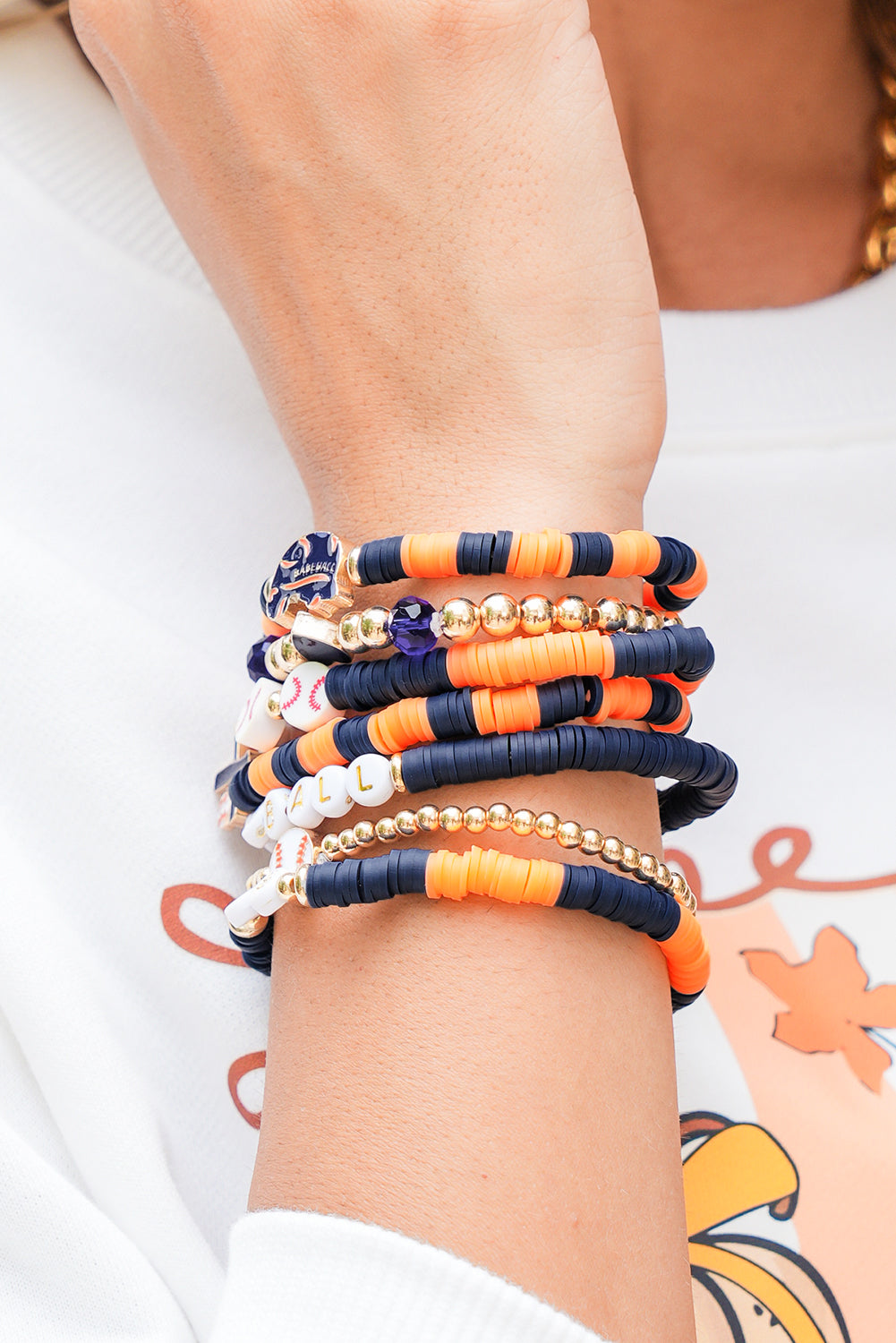 Russet Orange 7pcs Game Day Football Stackable Bracelet Set