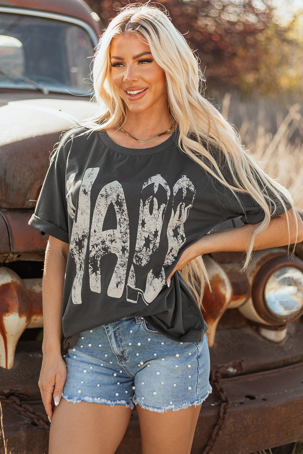Carbon Grey Vintage Yall Cowboy Boots Graphic Tee