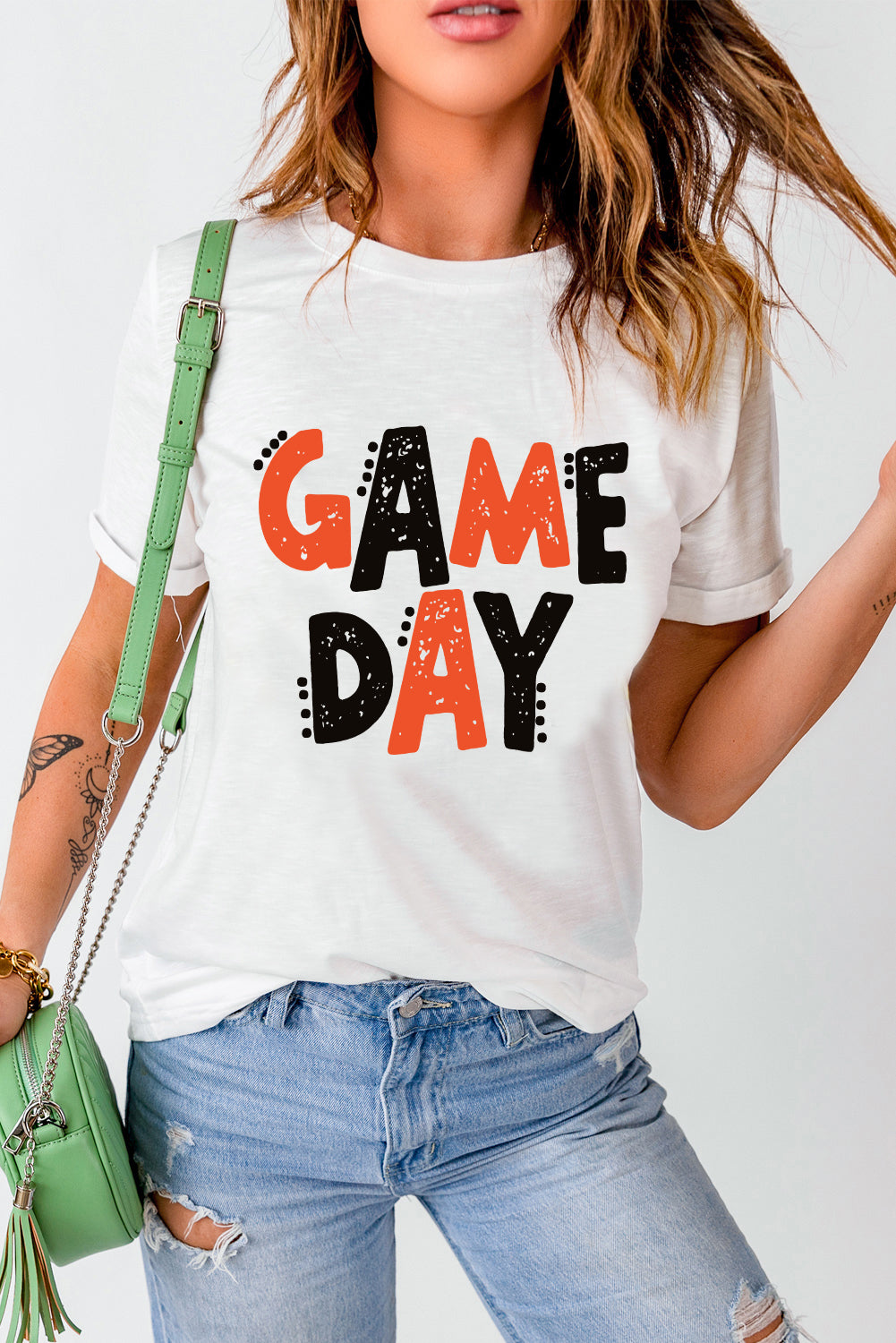 White GAME DAY Funny Letter Printed Casual Tee