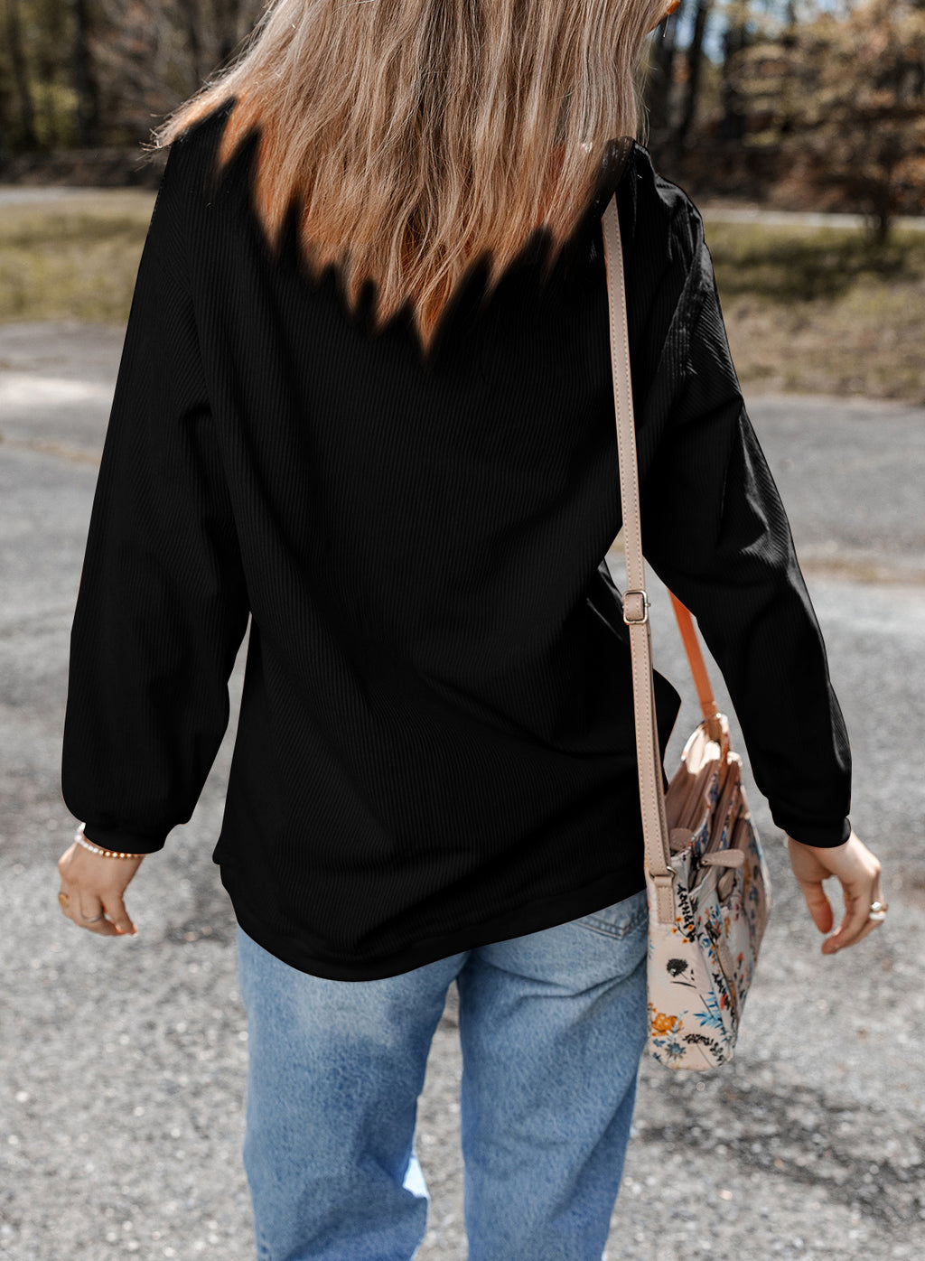 Black Rugby Game Day Embroidered Corduroy Sweatshirt