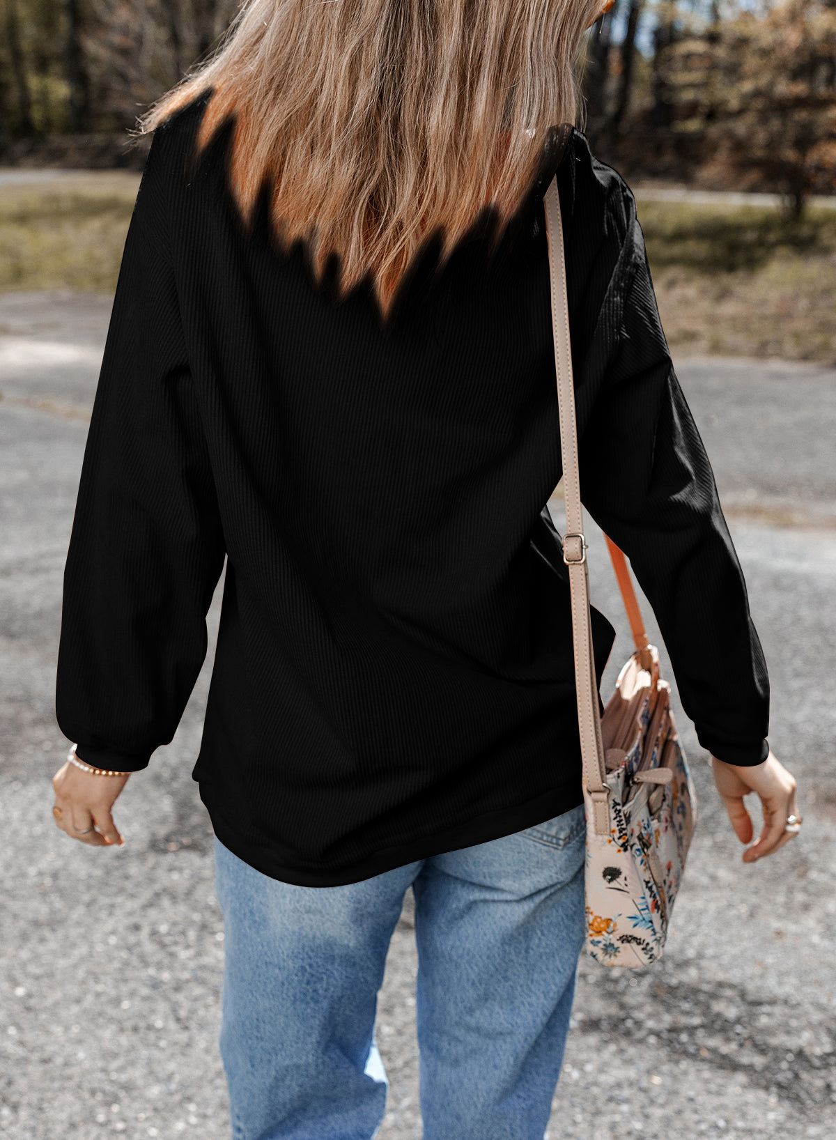 Black Rugby Game Day Embroidered Corduroy Sweatshirt