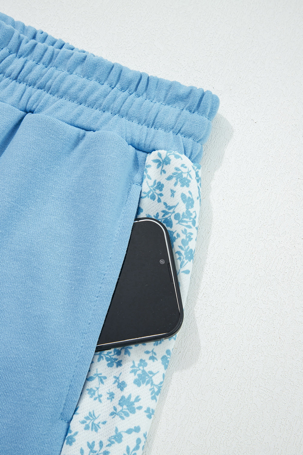 Beau Blue Floral Patchwork Drop Shoulder Pullover and Sweatpants Lounge Set